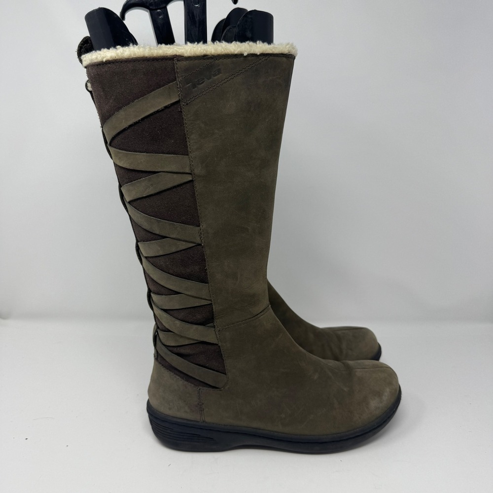 Teva Figueroa Women 7 Mid-Calf Waterproof Boots Brown Suede Shearling Trim
